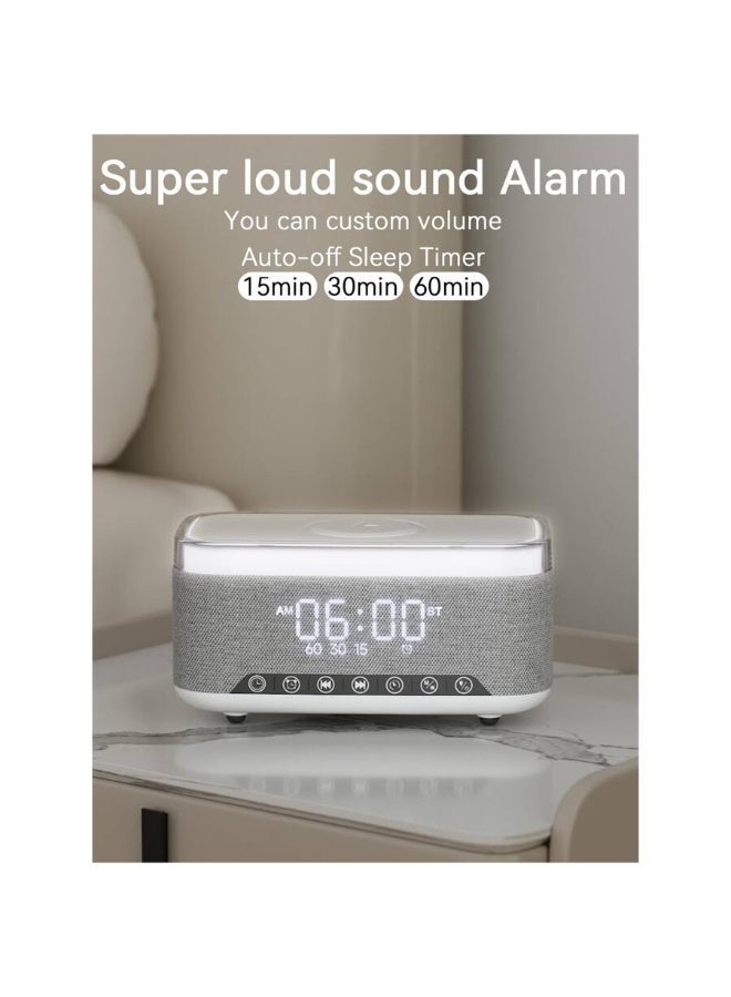 The all-in-one bed companion device includes a wireless charger, exceptional speaker, clock, alarm, and colorful LED lighting. - Image 4